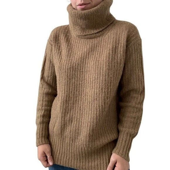 Everlane Womens Alpaca Wool Tan Oversized Turtleneck Ribbed Cozy Sweater Sz XS - Picture 8 of 11